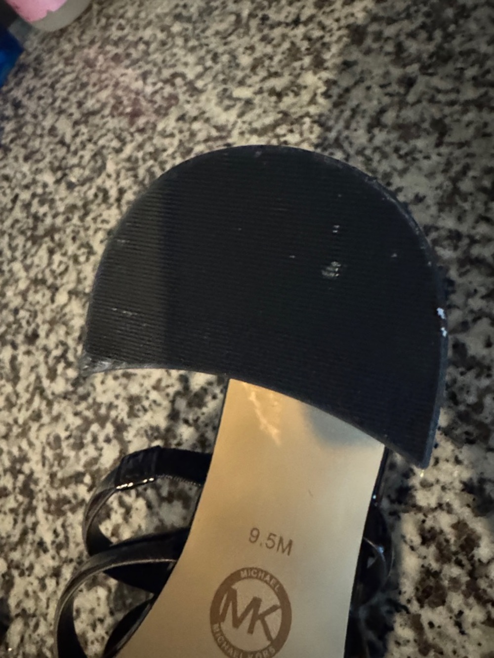 Michael Kors Black Patent Slide Mules with Gold MK Medallion - Picture 4 of 6